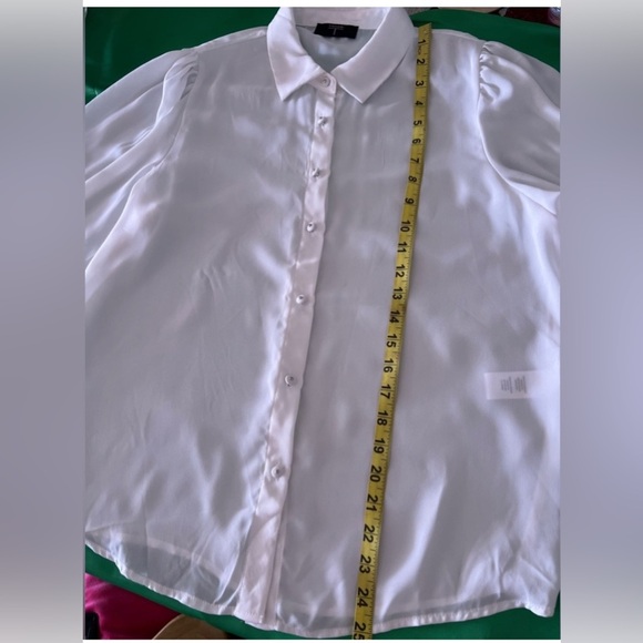 TAHARI  Womens Ivory White And Metal Button-Up High/Low Tunic dress Blouse Sz M - Picture 9 of 14